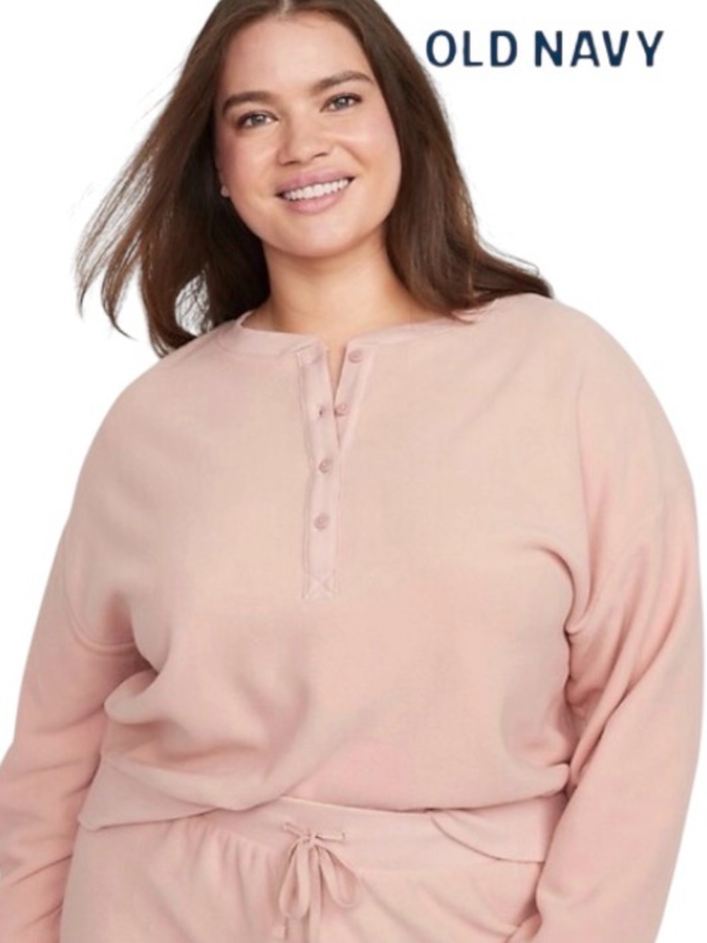 3X OLD NAVY Microfleece Henley Sweatshirt in Abalone Pink, NWT